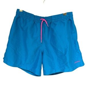 Chubbies | Men’s Trunks, Blue Shorts with Pink Patterned Pocket, Size Large